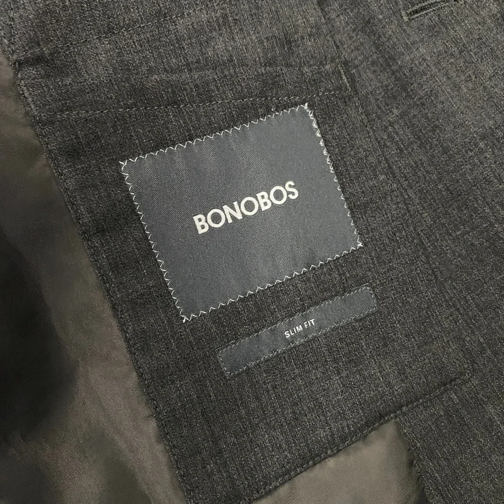 Bonobos Jetsetter Wool Suit 38R Slim Fit 32x34 Solid Gray Stretch 2 Piece